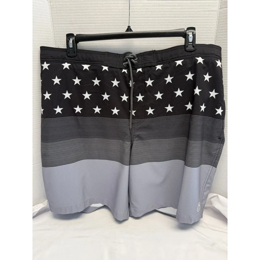 Trinity Coast 9-in Elastic Waist Swim Boardshorts SZ XXL Stars & Stripes NWT